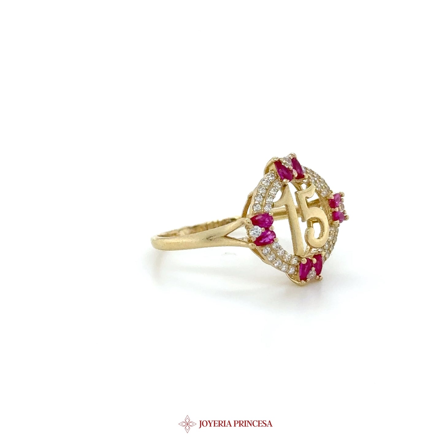 14K Gold Ring with Ruby and CZ Accents