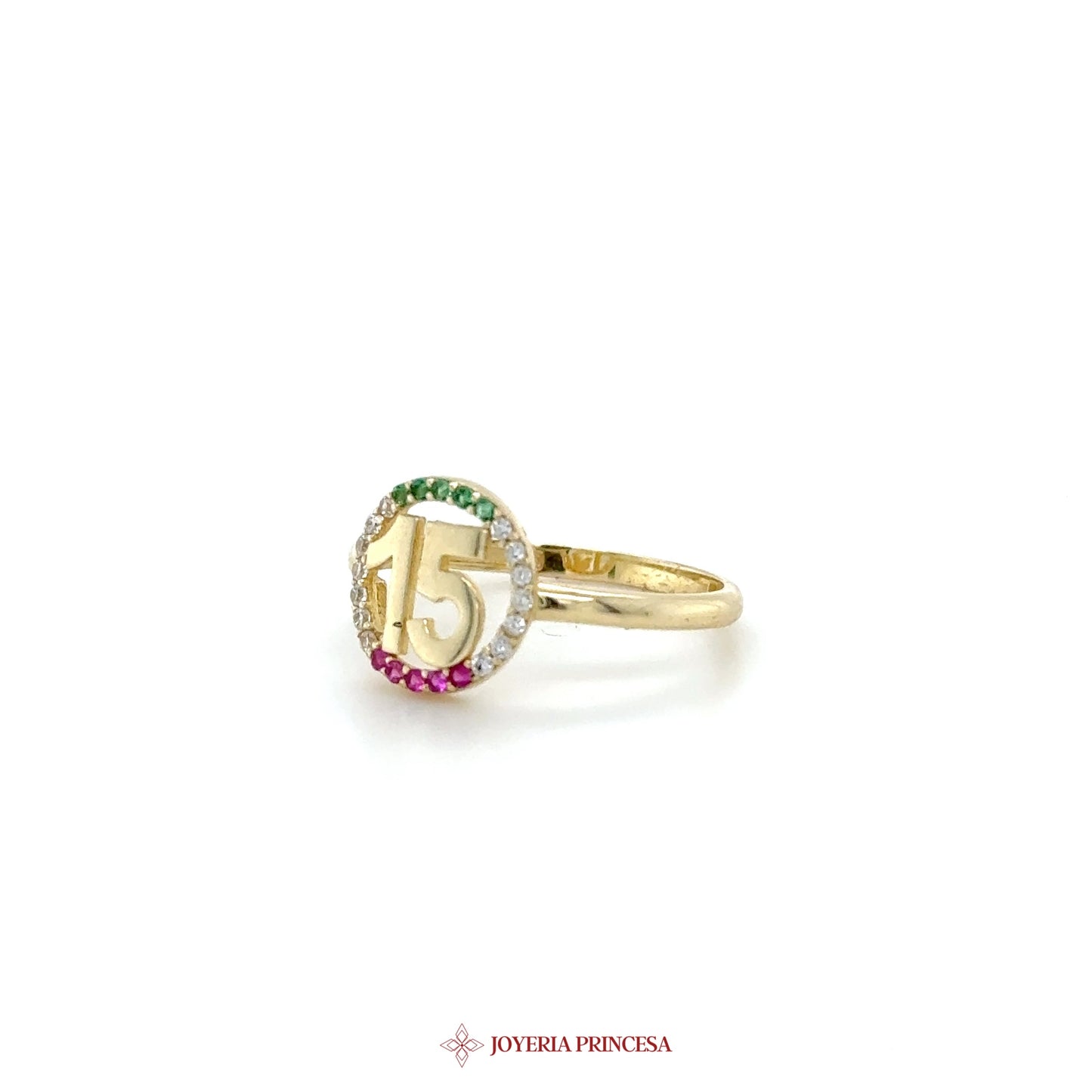 14K Gold '15' Ring with Colorful Stones