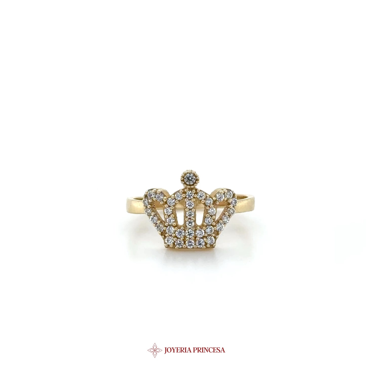 14K Gold Crown Ring with Simulated Diamonds