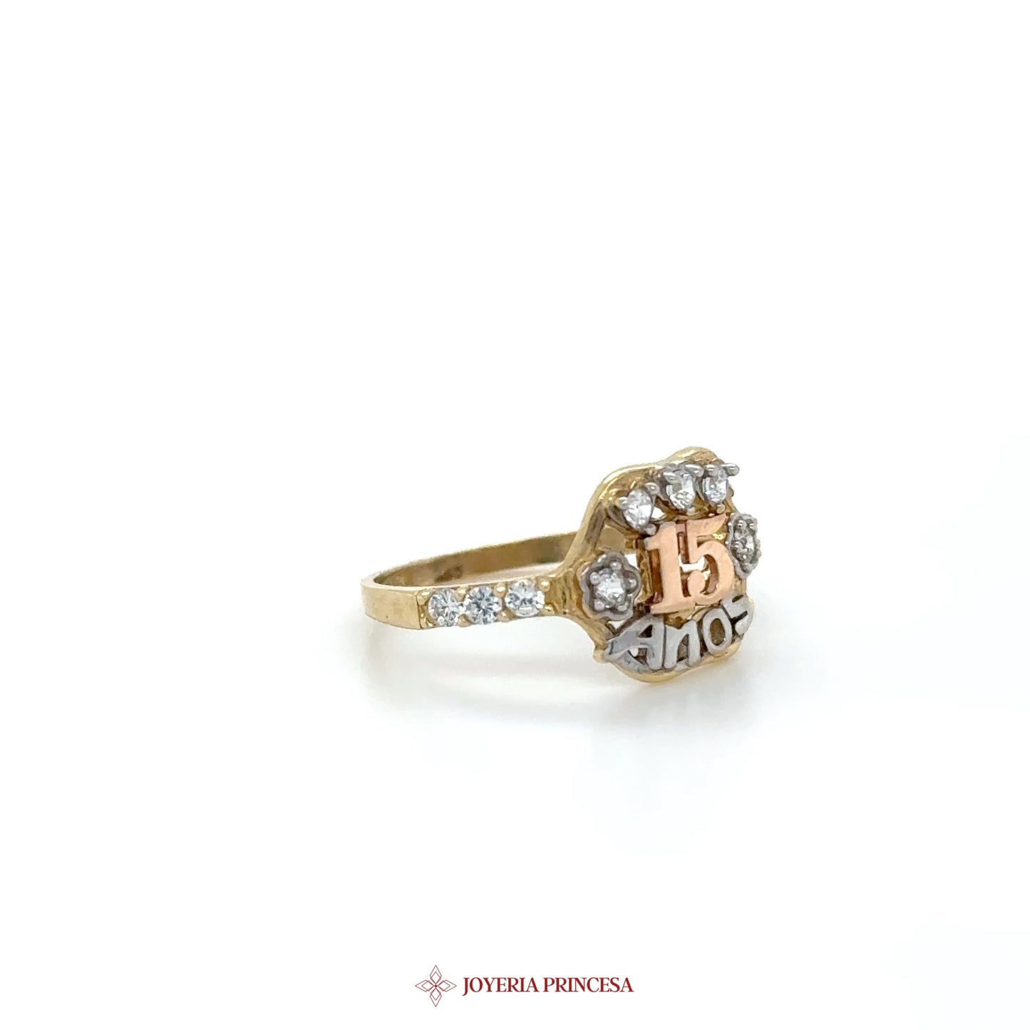 14K Gold '15 Años' Celebration Ring with CZ Stones