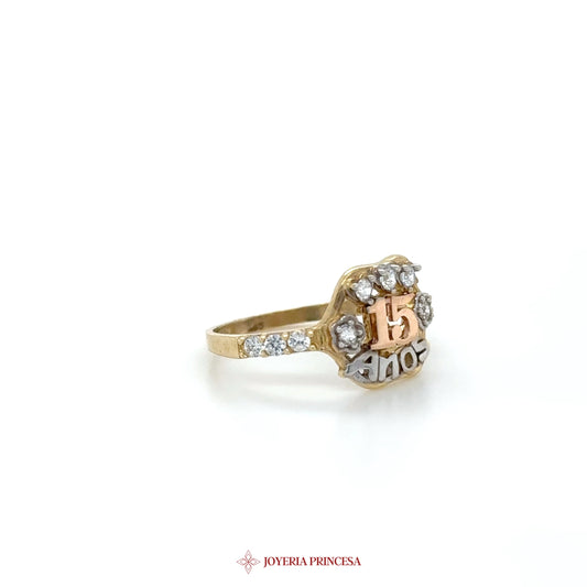 14K Gold '15 Años' Celebration Ring with CZ Stones