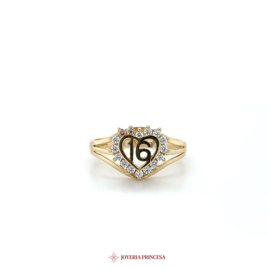14K Gold Heart Motif Ring with CZ Stones (UN-1492)