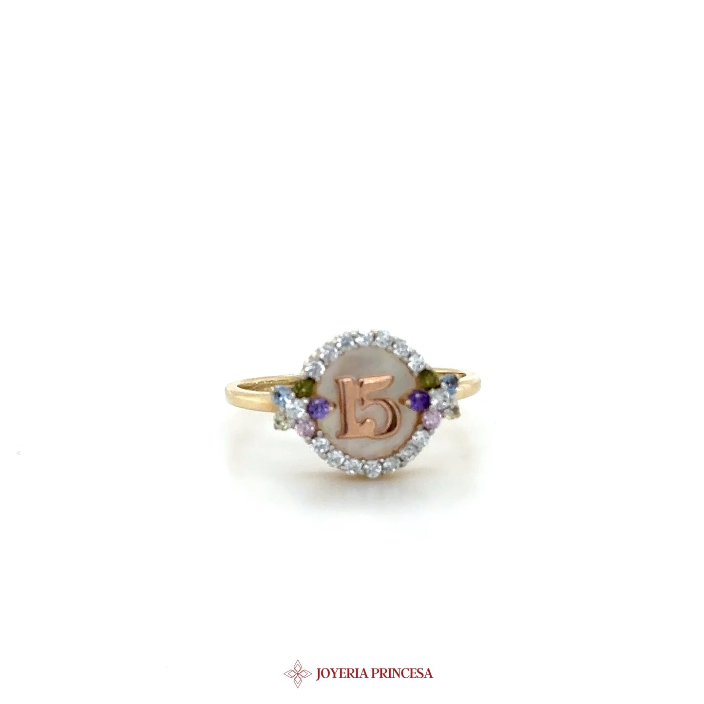 14K Gold Colorful Gemstone Ring with Floral Motif