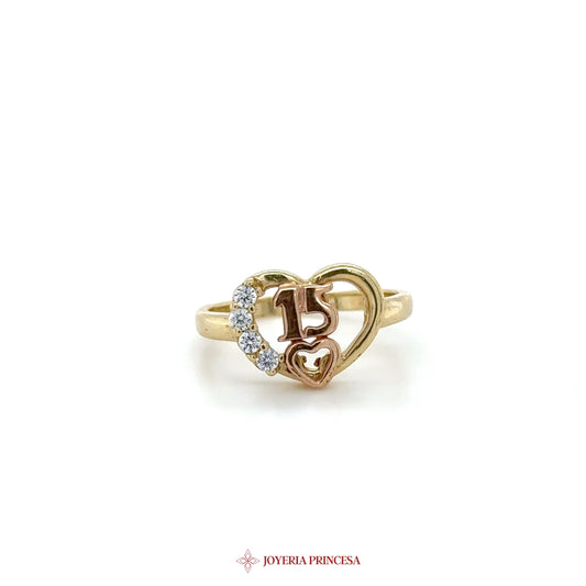 14K Gold Heart Motif Ring with Simulated Stones (UN-1512)