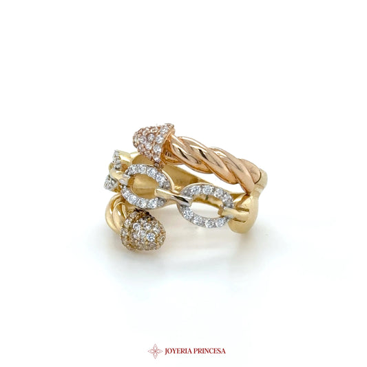 14K Gold Multi-Band Ring with CZ Stones