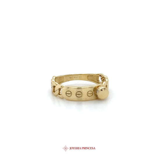 14K Gold Textured Band Ring with Chain Design