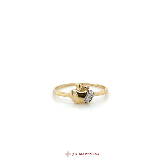 14K Gold Heart Ring with CZ Stones