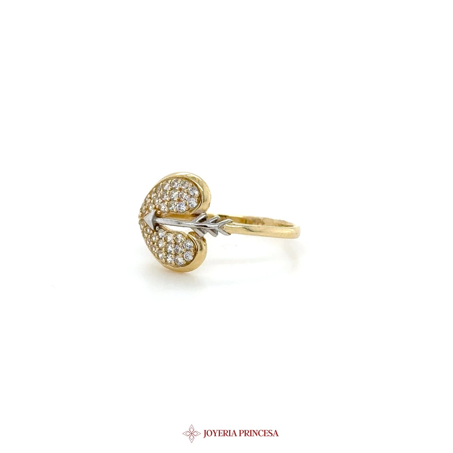 14K Gold Heart Arrow Ring with CZ