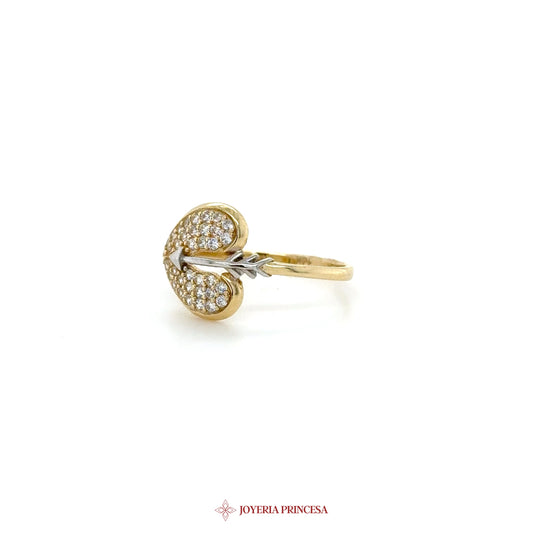 14K Gold Heart Arrow Ring with CZ