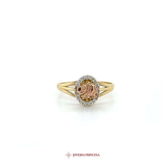 14K Gold Floral Motif Ring with Simulated Stones (UN-1537)