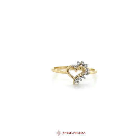 14K Yellow Gold Heart Motif Ring with CZ Stones (UN-1539)