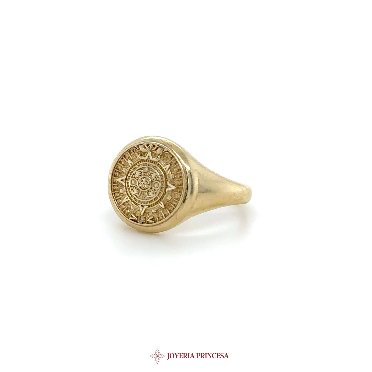 14K Gold Engraved Signet Ring with Sun Motif