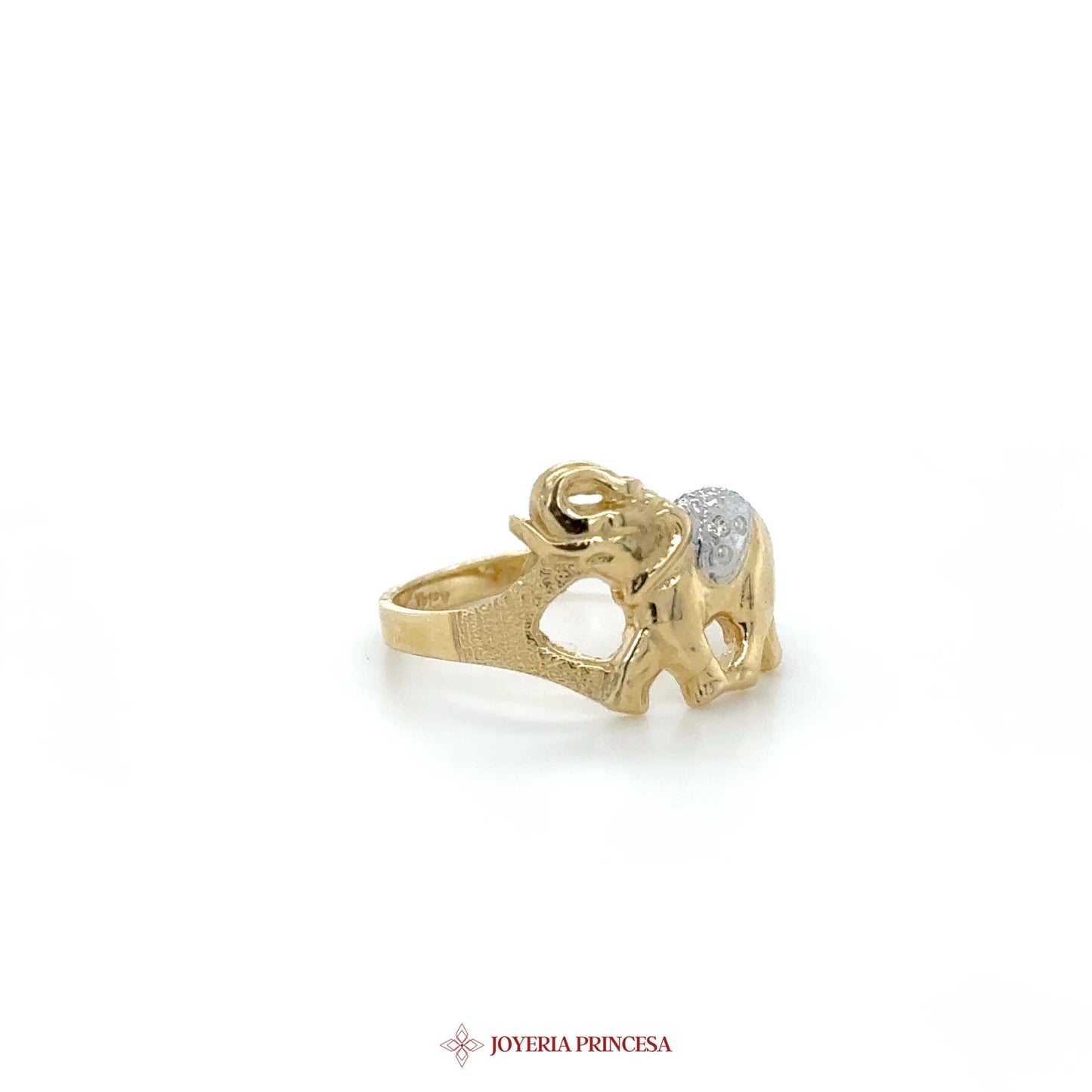 14K Gold Elephant Ring with CZ Accent
