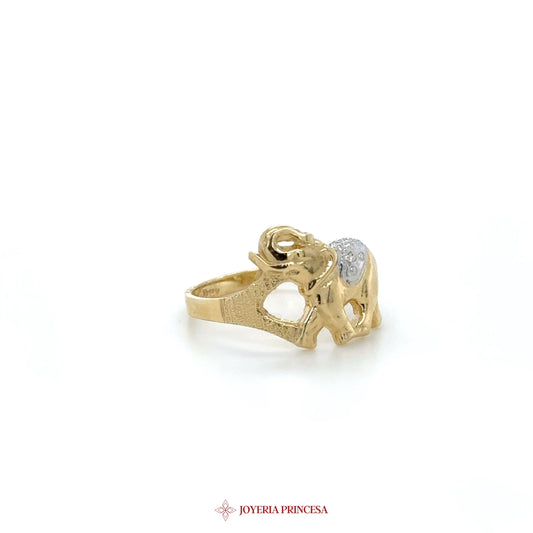 14K Gold Elephant Ring with CZ Accent