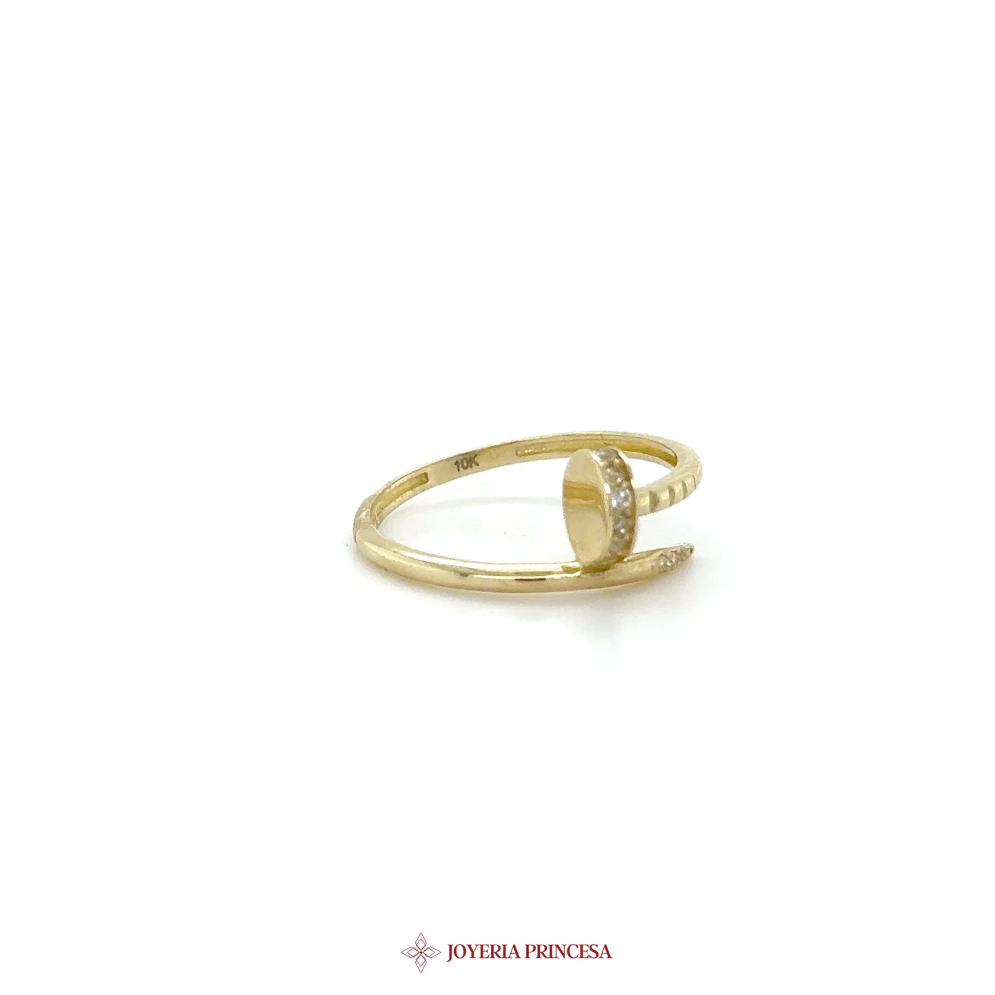 10K Gold Dangle Ring with Round Simulated Diamond