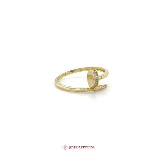 10K Gold Dangle Ring with Round Simulated Diamond