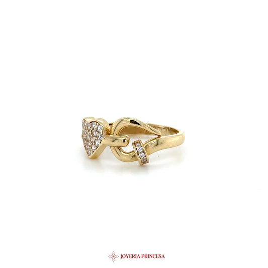 14K Yellow Gold Heart Knot Ring with CZ Stones