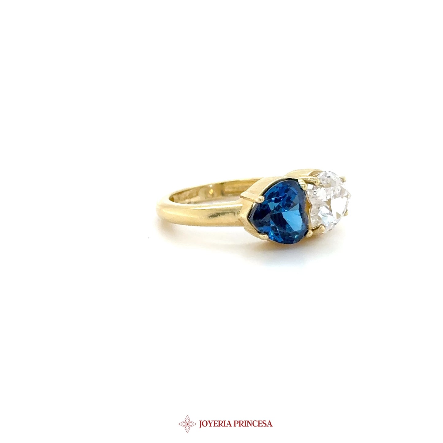 14K Gold Heart-Shaped Blue & White CZ Ring