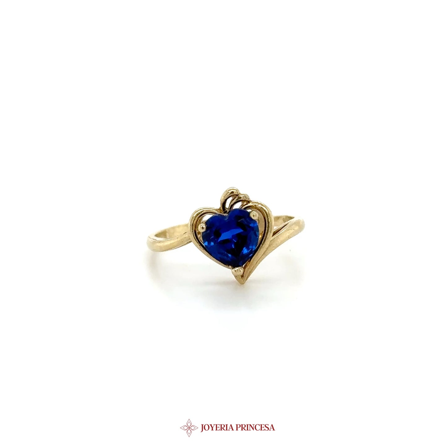 14K Heart-Shaped Blue Stone Ring