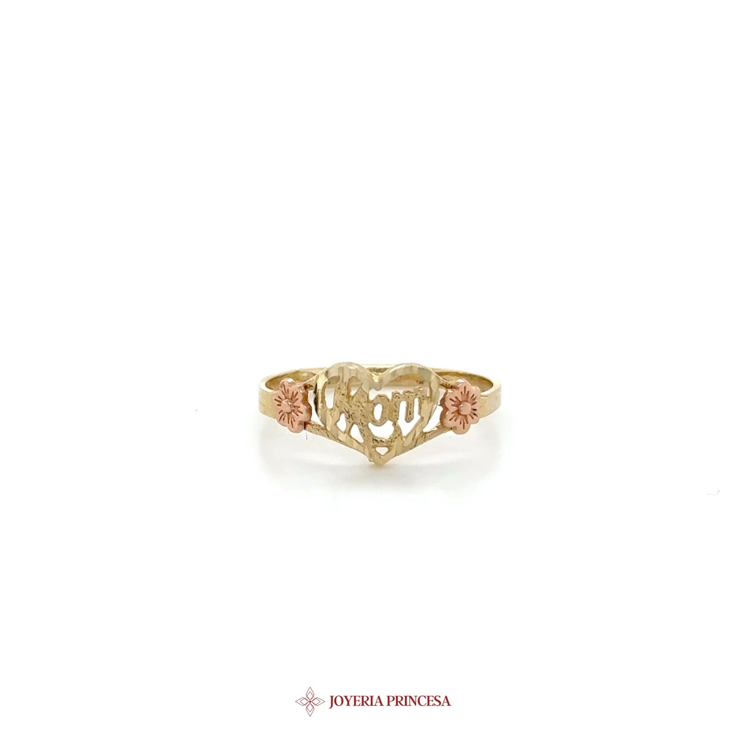 14K Gold Heart Motif Ring with Floral Accent