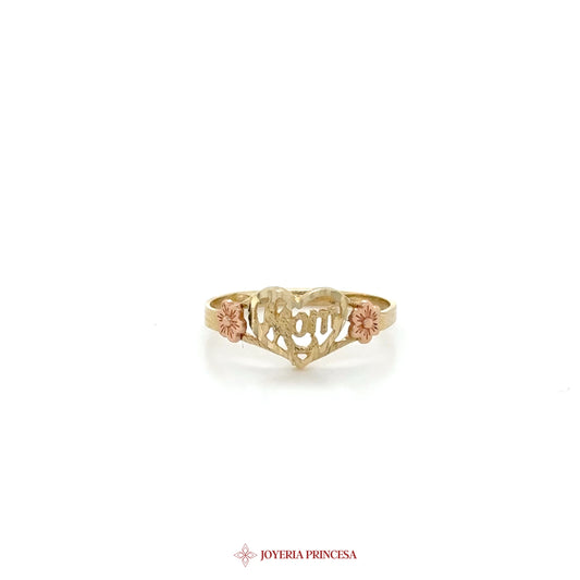 14K Gold Heart Motif Ring with Floral Accent