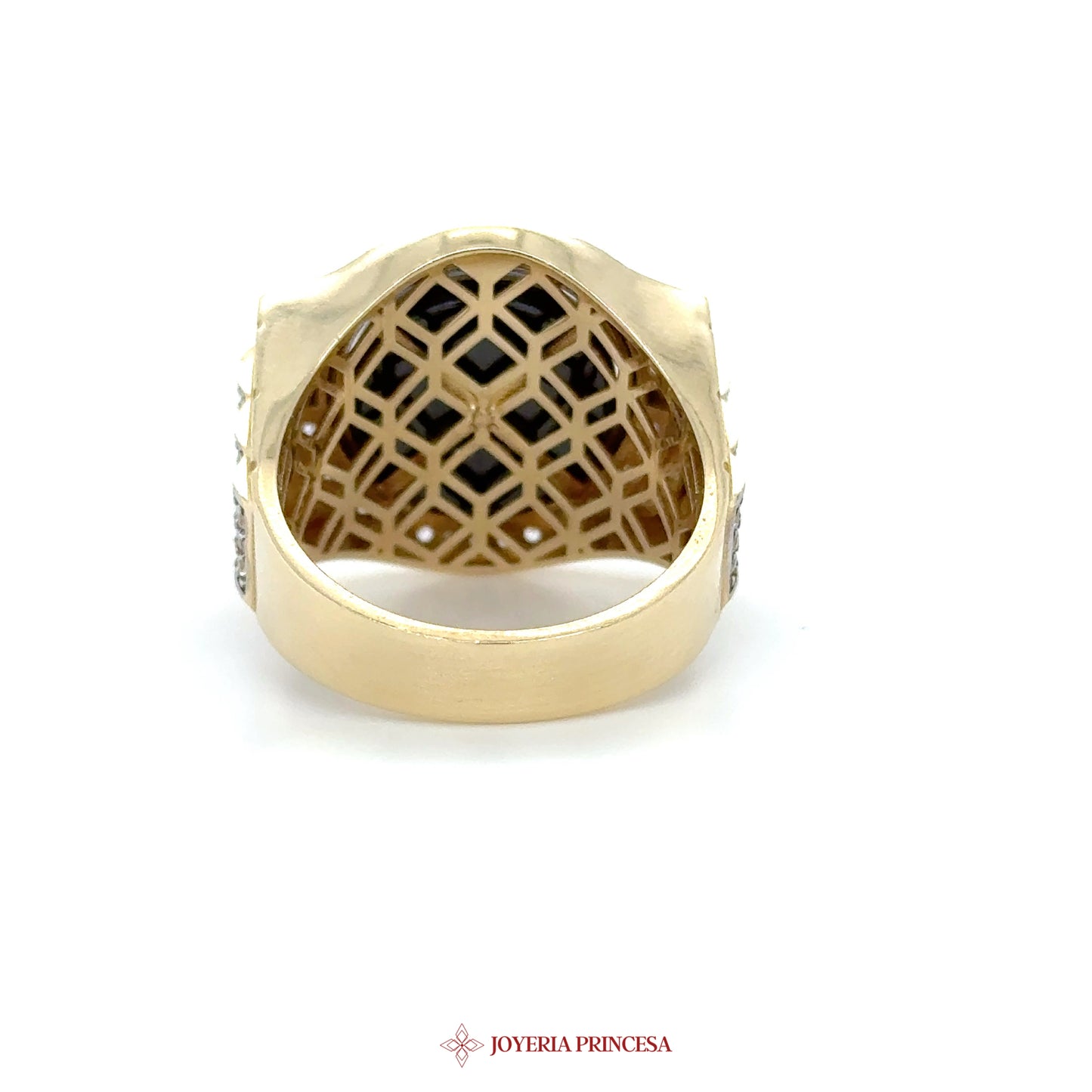 14K Yellow Gold Geometric Design Ring with CZ Stones