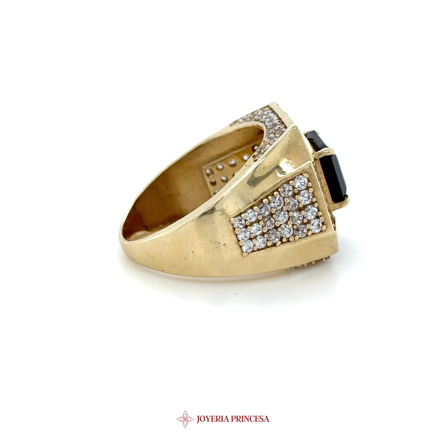 14K Yellow Gold Octagonal Ring with CZ Accents