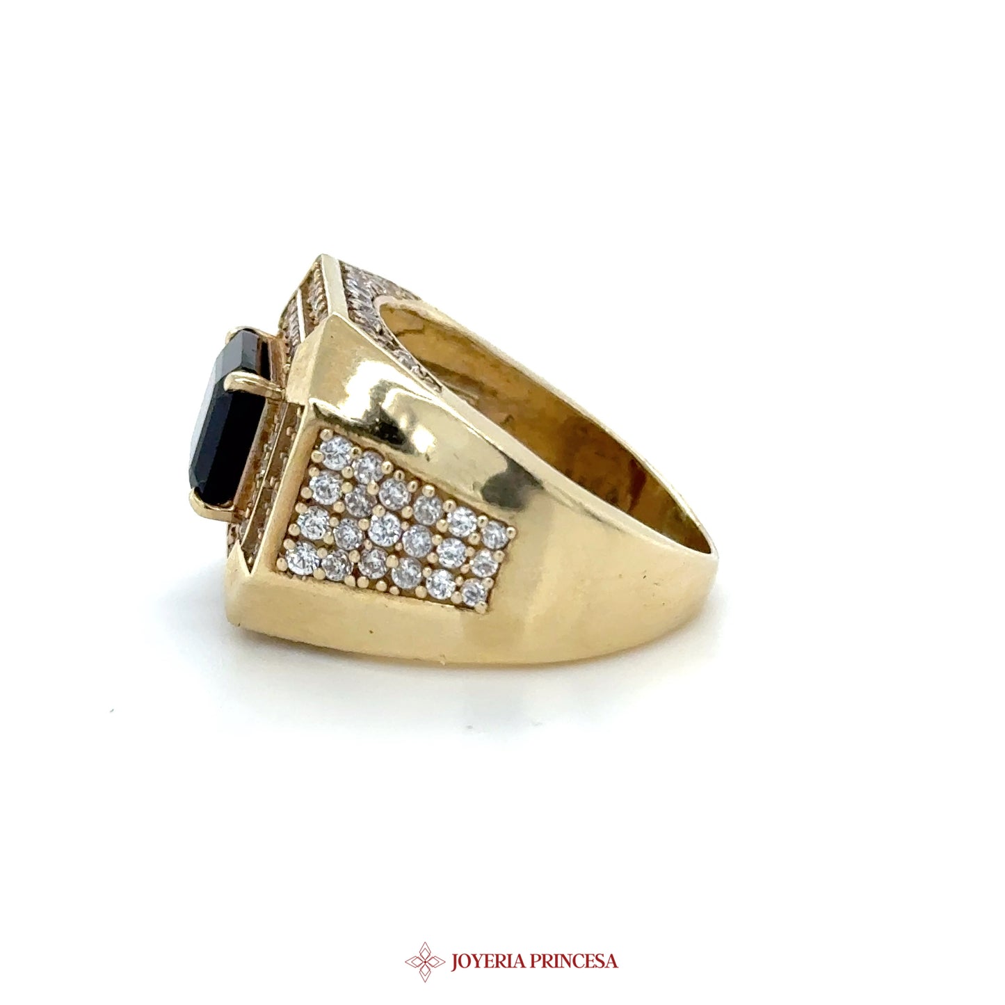 14K Yellow Gold Octagonal Ring with CZ Accents