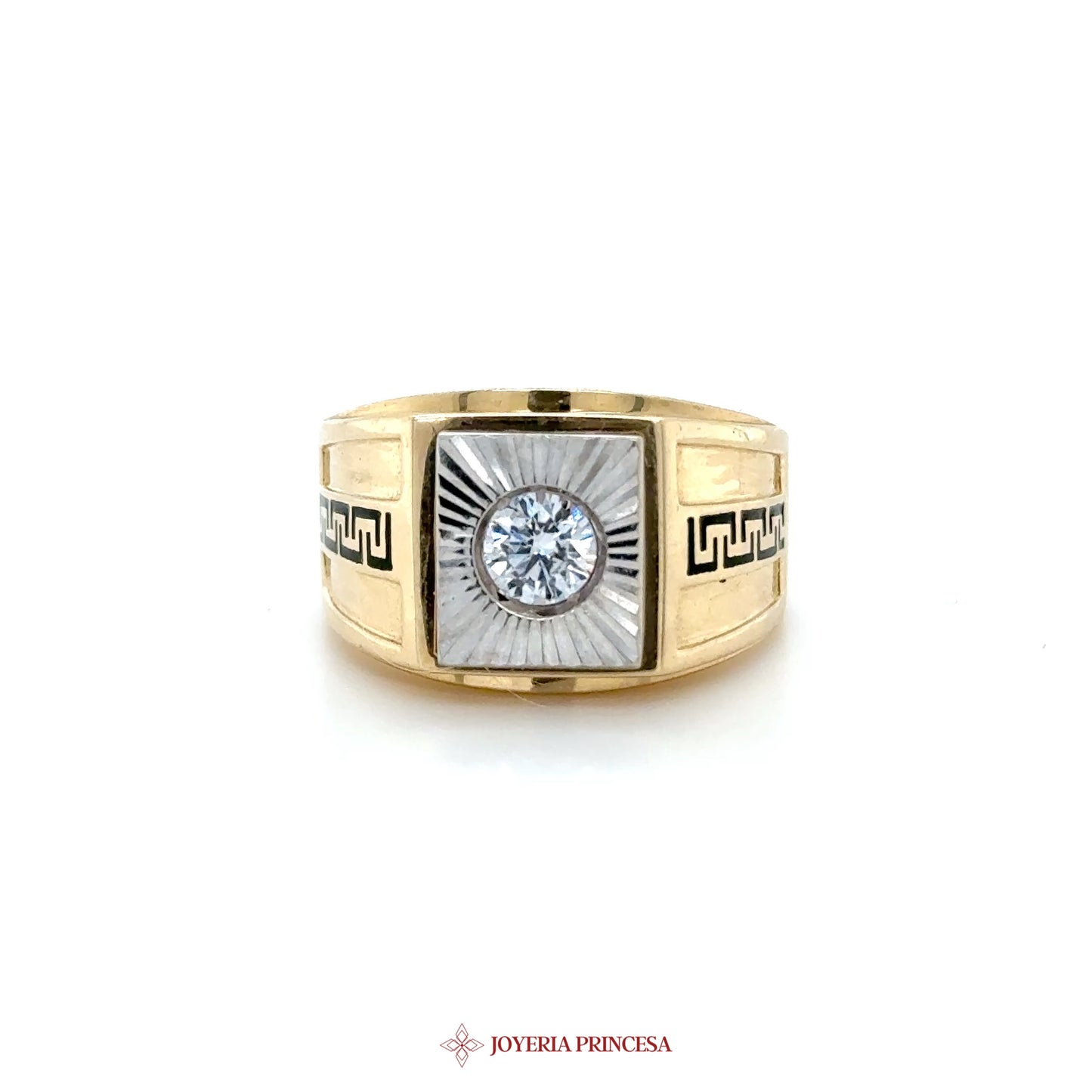 14K Gold Square Signet Ring with CZ Center Stone