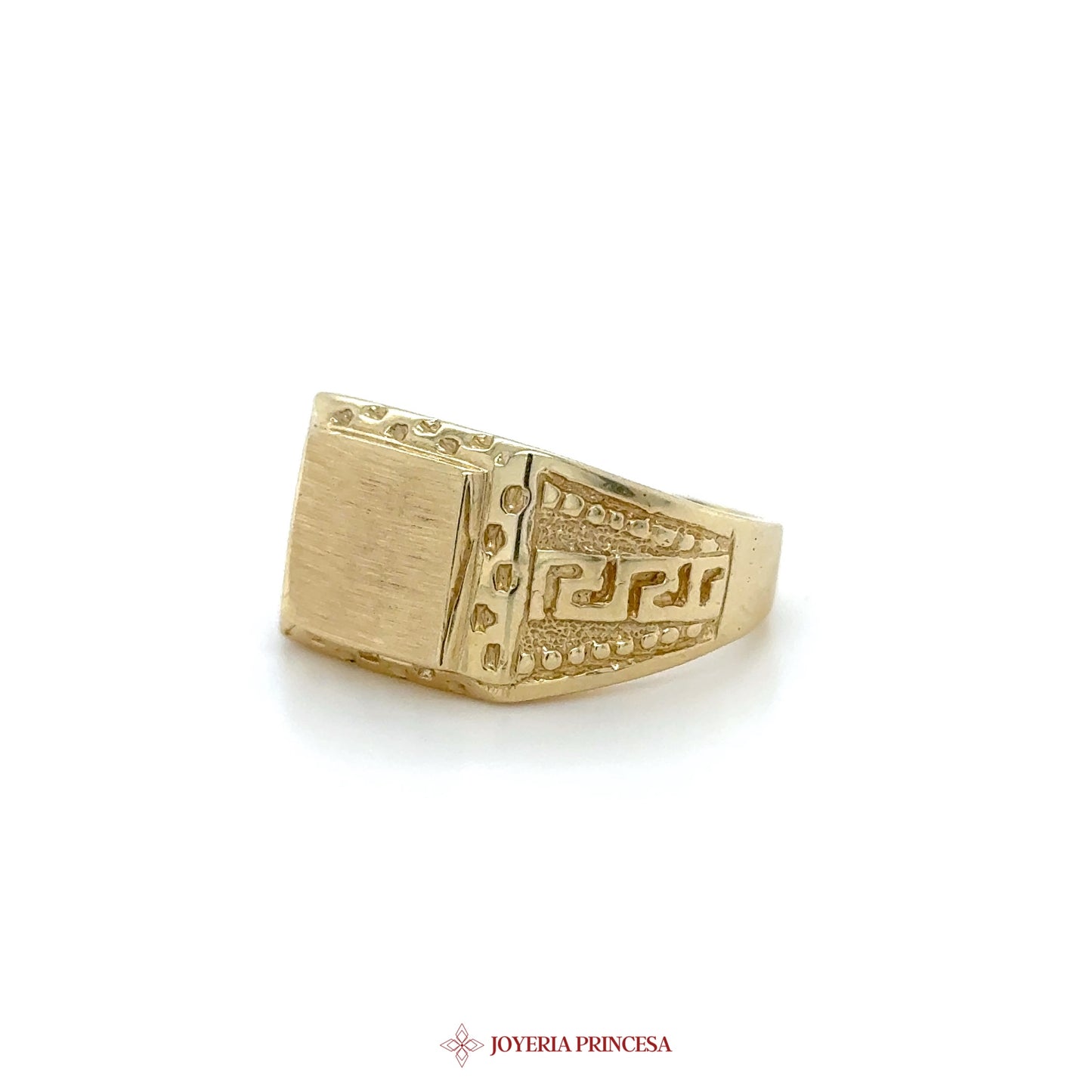 14K Gold Signet Ring with Patterned Edges