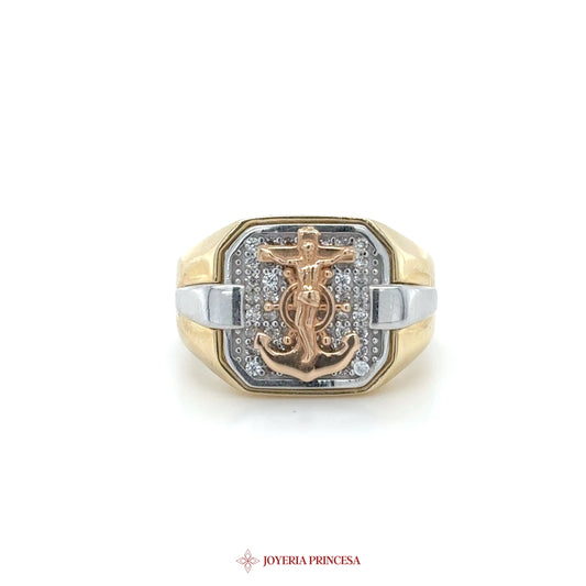 14K Gold and Silver Anchor Motif Ring
