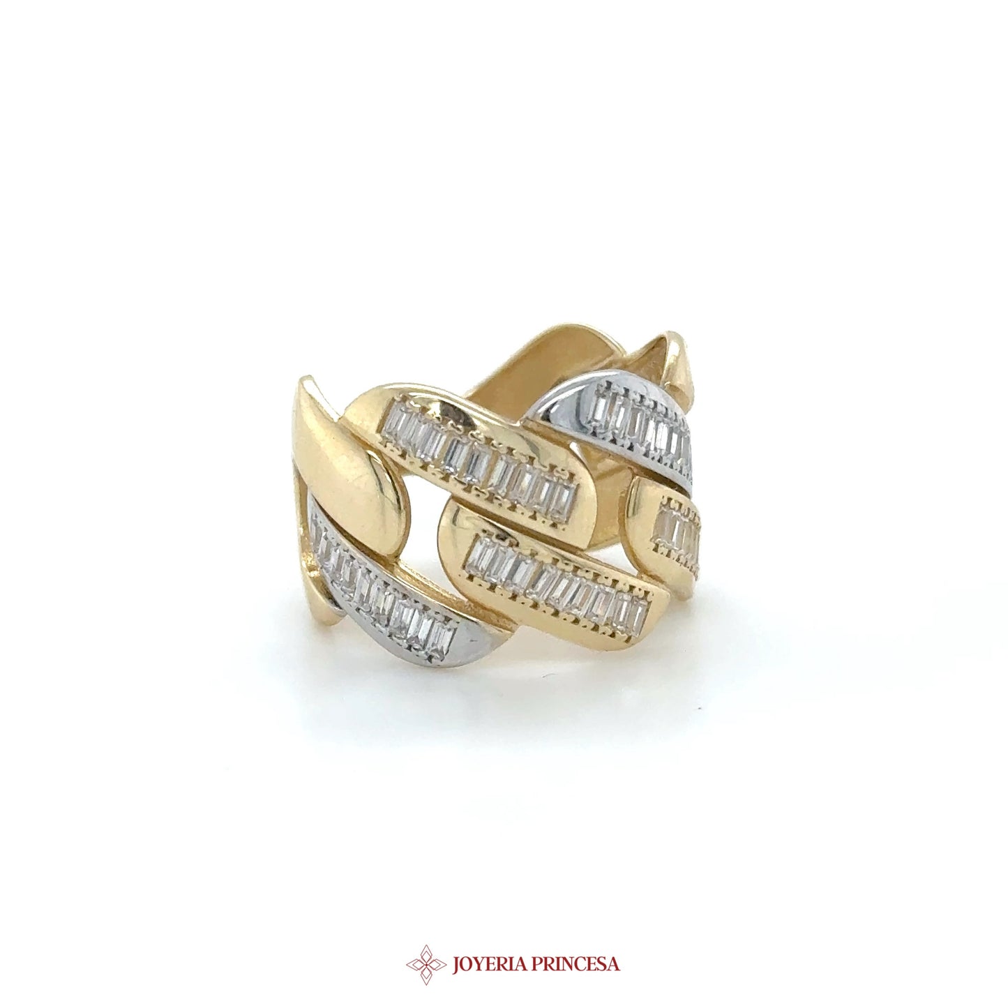14K Gold Interwoven Band Ring with CZ Stones