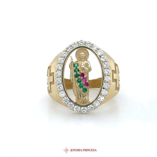 14K Gold Religious Motif Ring with Colorful Stones (UN-1571)