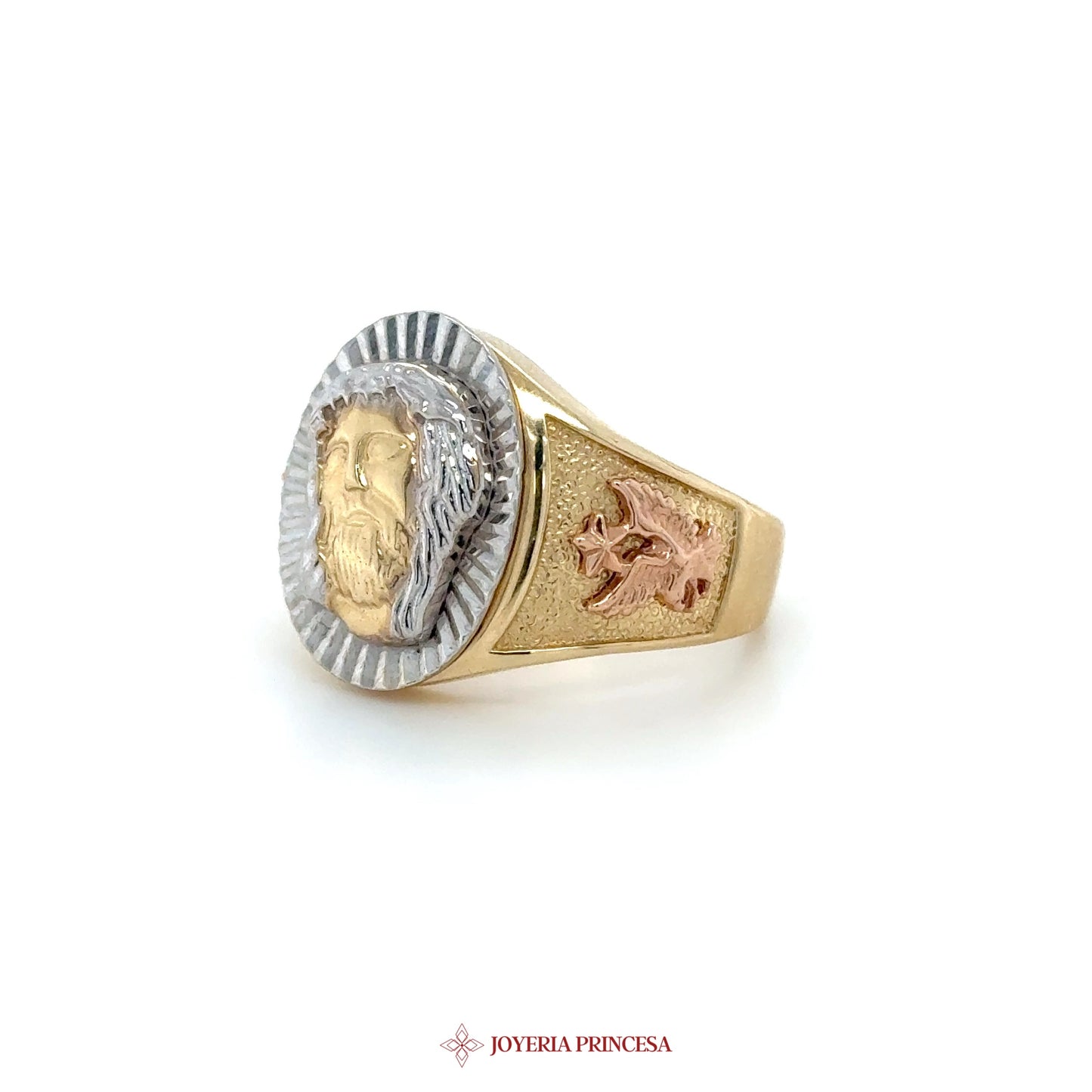 14K Gold Lion Motif Ring with Silver Accents