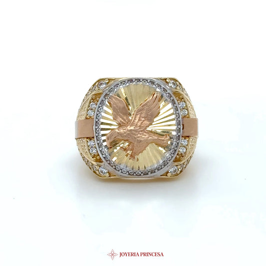 14K Two-Tone Gold Eagle Motif Ring with CZ Accents