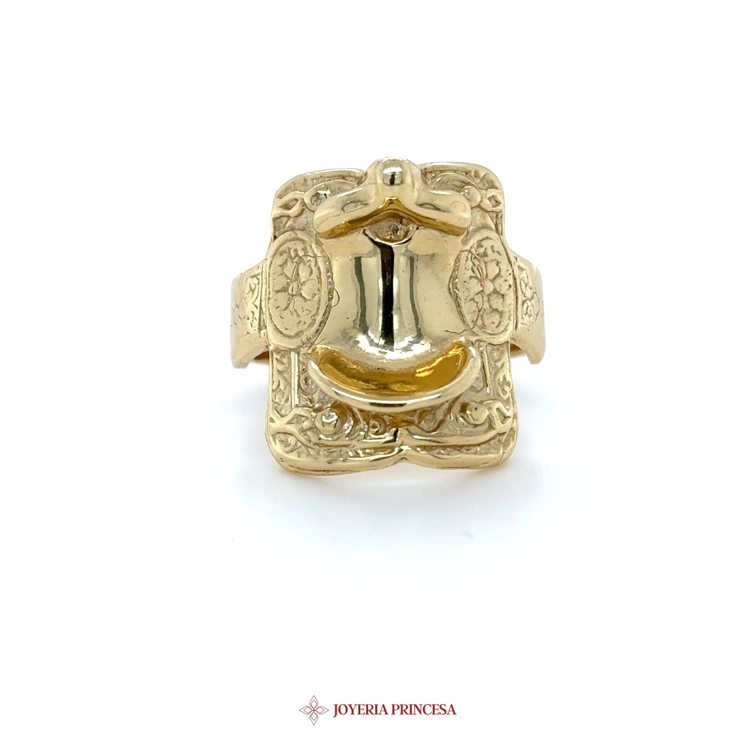 14K Gold Engraved Ring with Central Motif