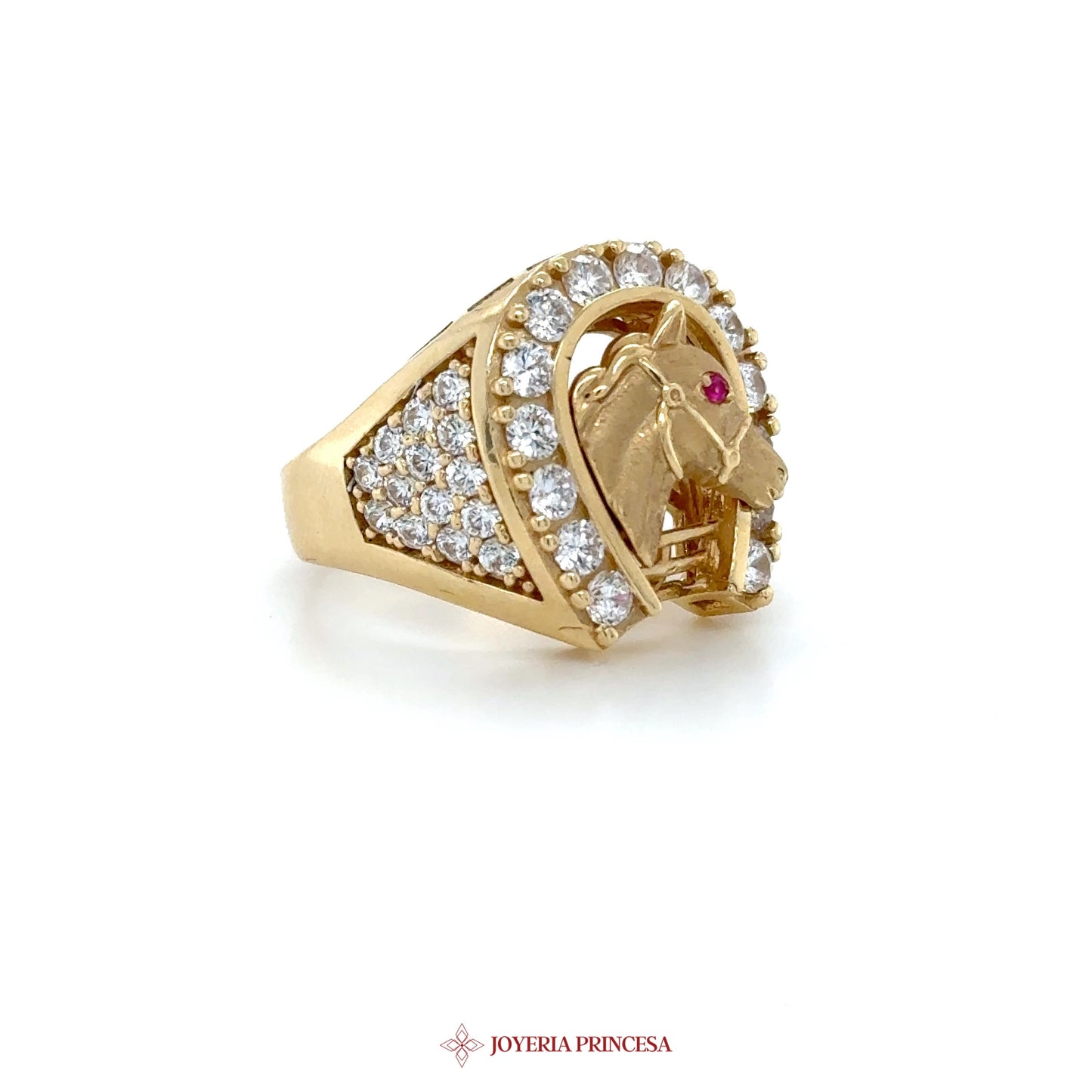 14K Gold Horse Motif Ring with CZ Stones