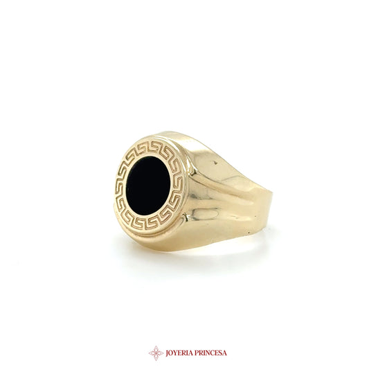 14K Gold Signet Ring with Black Enamel
