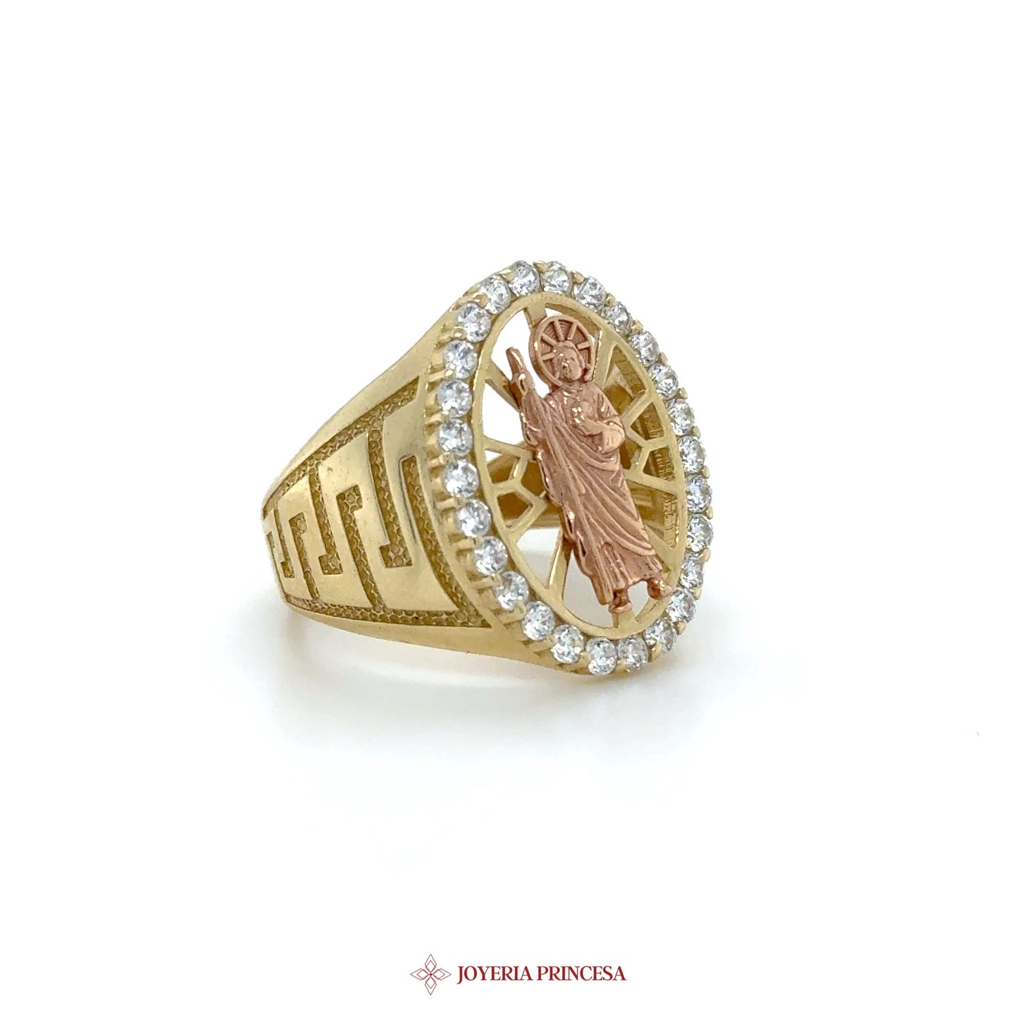 14K Gold Religious Motif Ring with CZ Accents (UN-1586)