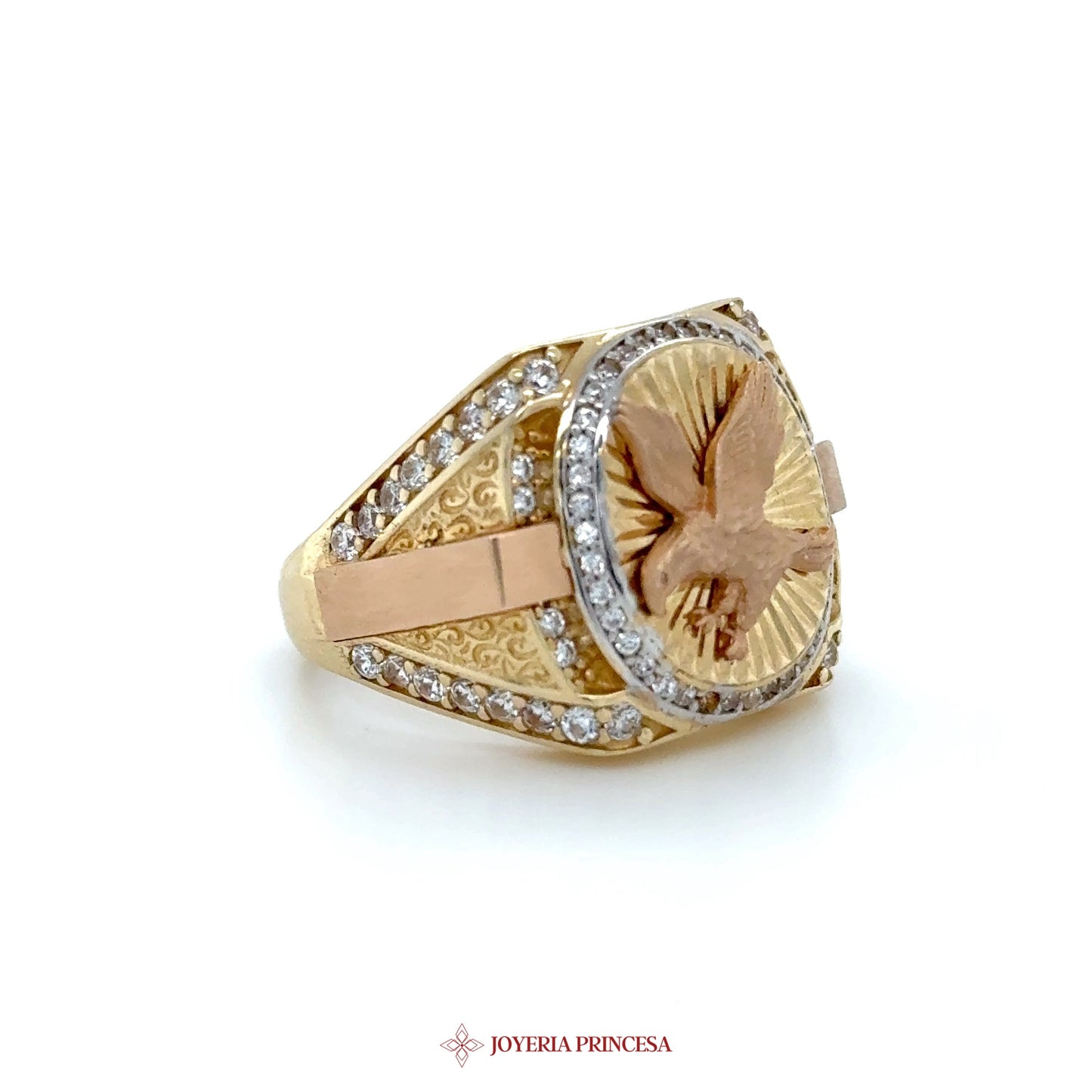 14K Gold Eagle Motif Ring with CZ Accents