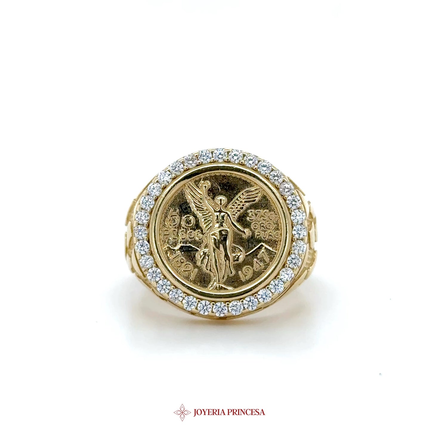 14K Gold Angel Motif Ring with CZ Accents