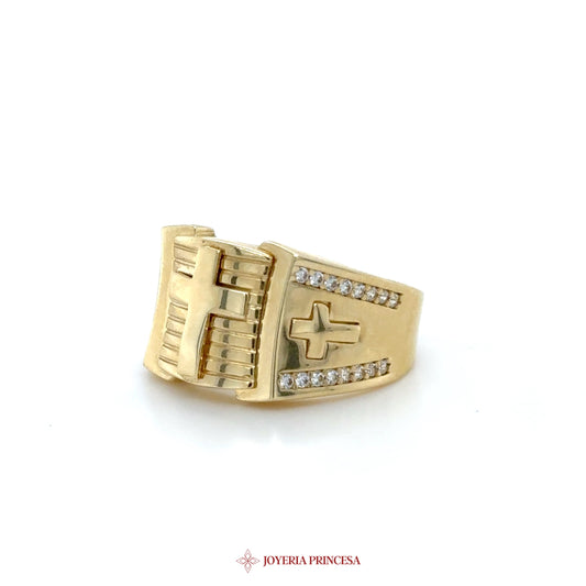 14K Gold Cross Motif Ring with CZ Accents