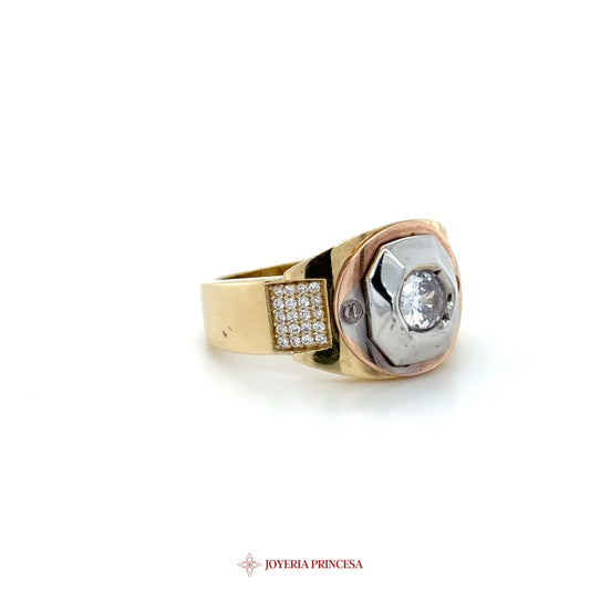 14K Gold and Rose Gold Statement Ring with CZ