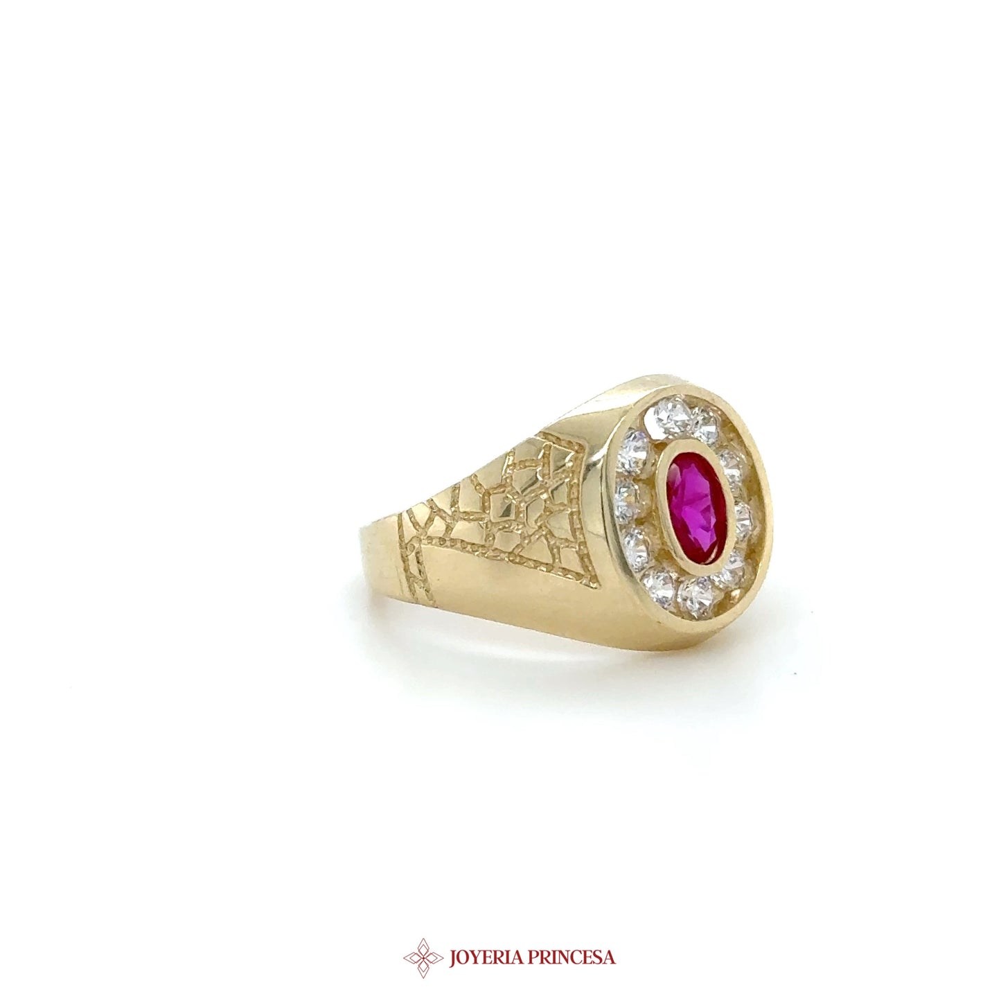 14K Gold Ring with Oval Ruby and CZ Accents