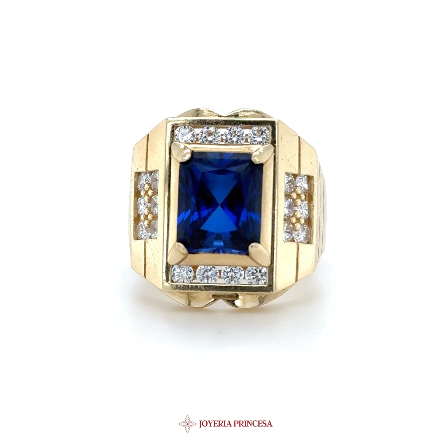 14K Gold Decorative Ring with Blue Stone Inlay