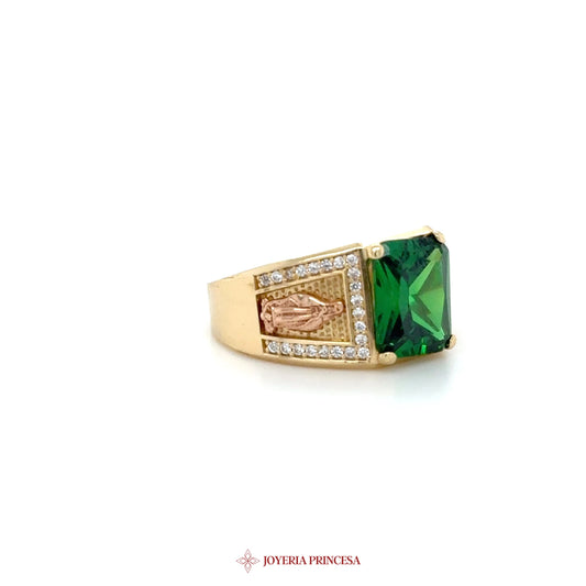 14K Gold Emerald Cut Green Stone Ring