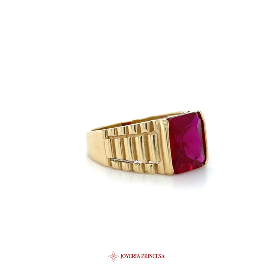 14K Gold Ruby-Color Stone Signet Ring