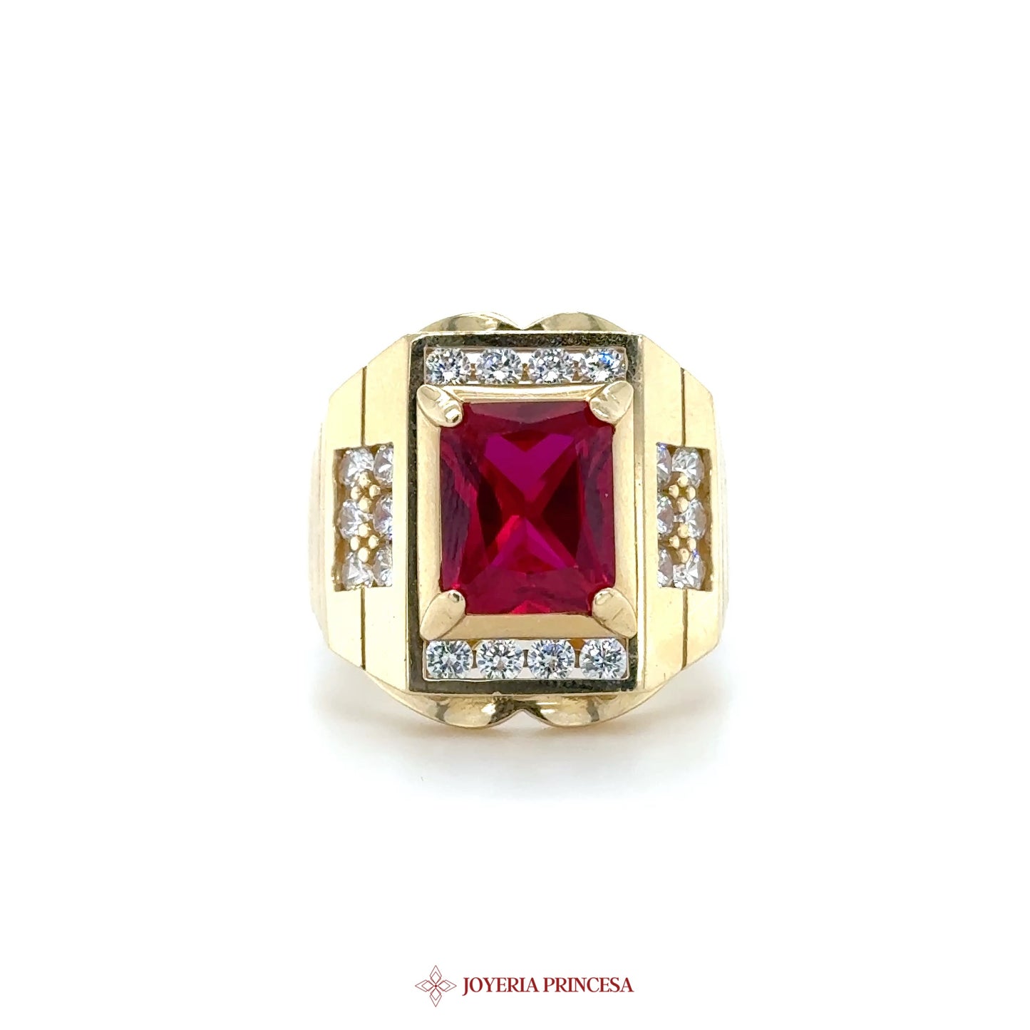 14K Gold Statement Ring with Ruby and CZ Accents