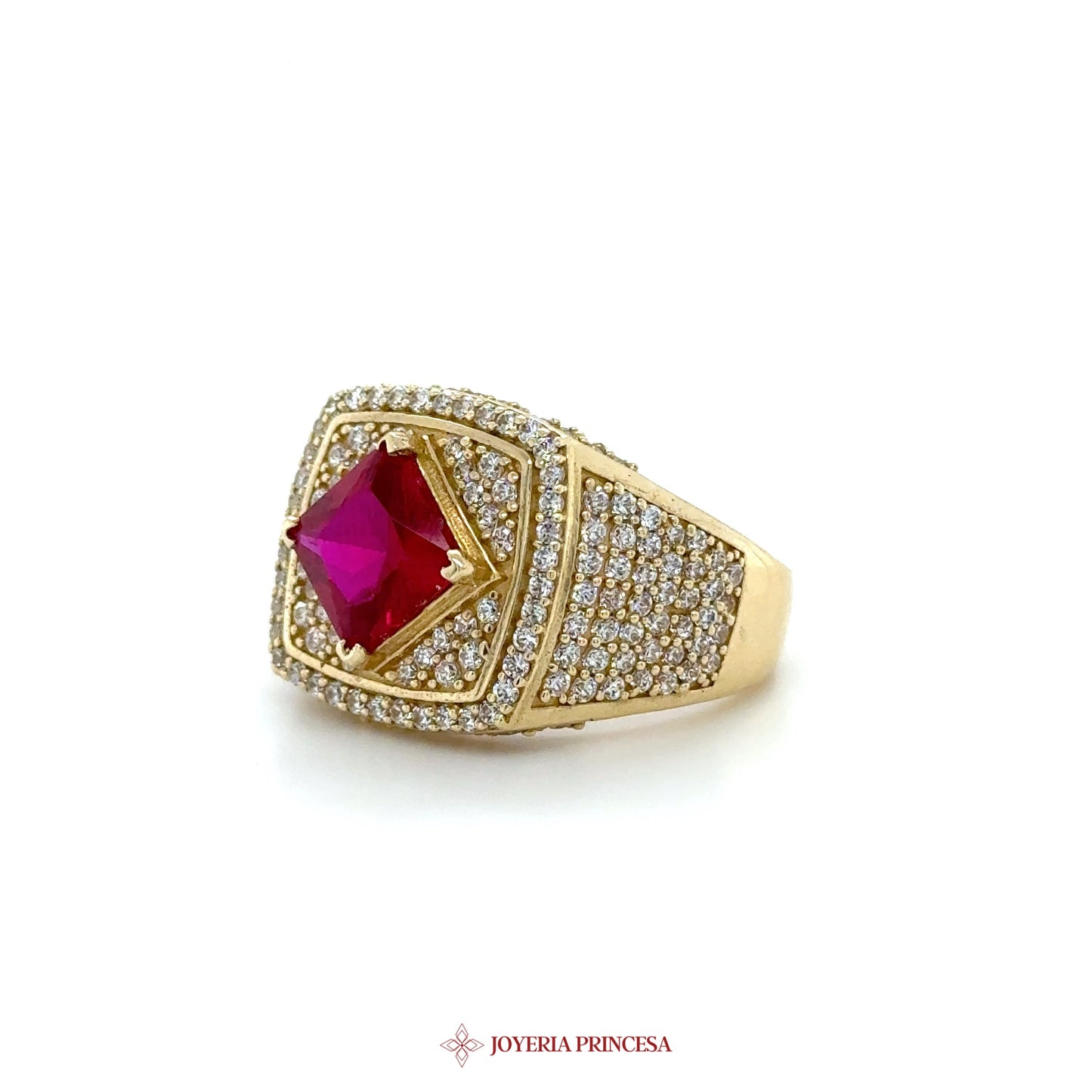 14K Gold Square Ruby & CZ Ring