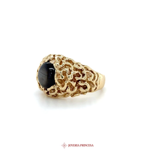 14K Gold Organic Design Ring with Black Stone